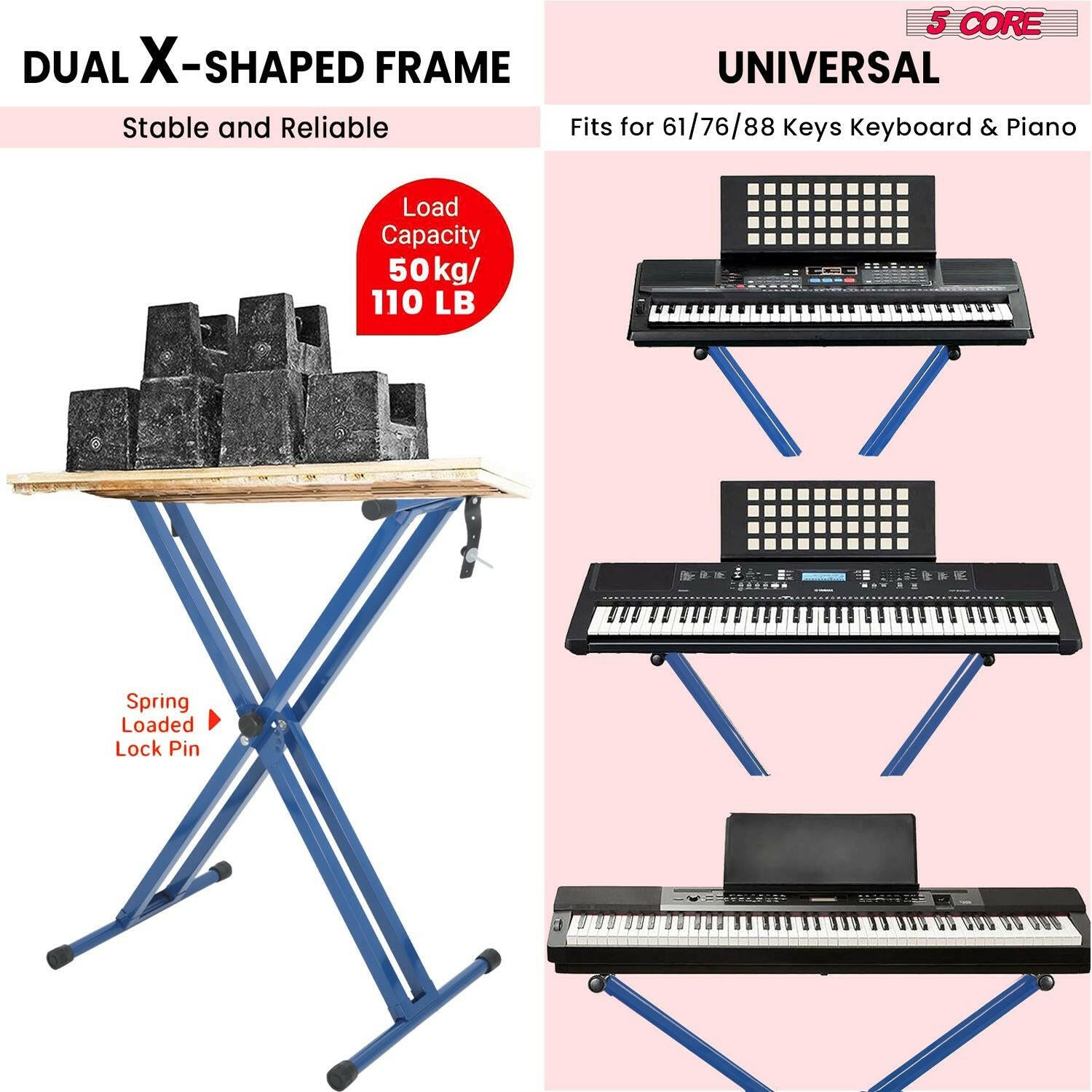 5 Core Heavy Duty Adjustable Keyboard Stand – Double X Style, Black - GoTypical