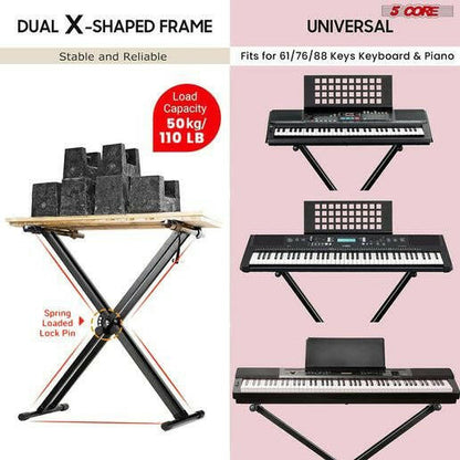 5 Core Heavy Duty Adjustable Keyboard Stand – Double X Style, Black - GoTypical