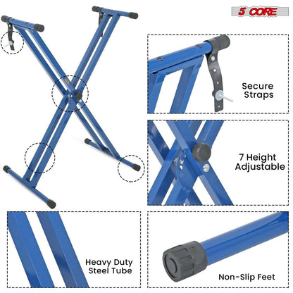 5 Core Heavy Duty Adjustable Keyboard Stand – Double X Style, Black - GoTypical