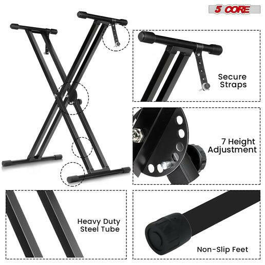 5 Core Heavy Duty Adjustable Keyboard Stand – Double X Style, Black - GoTypical