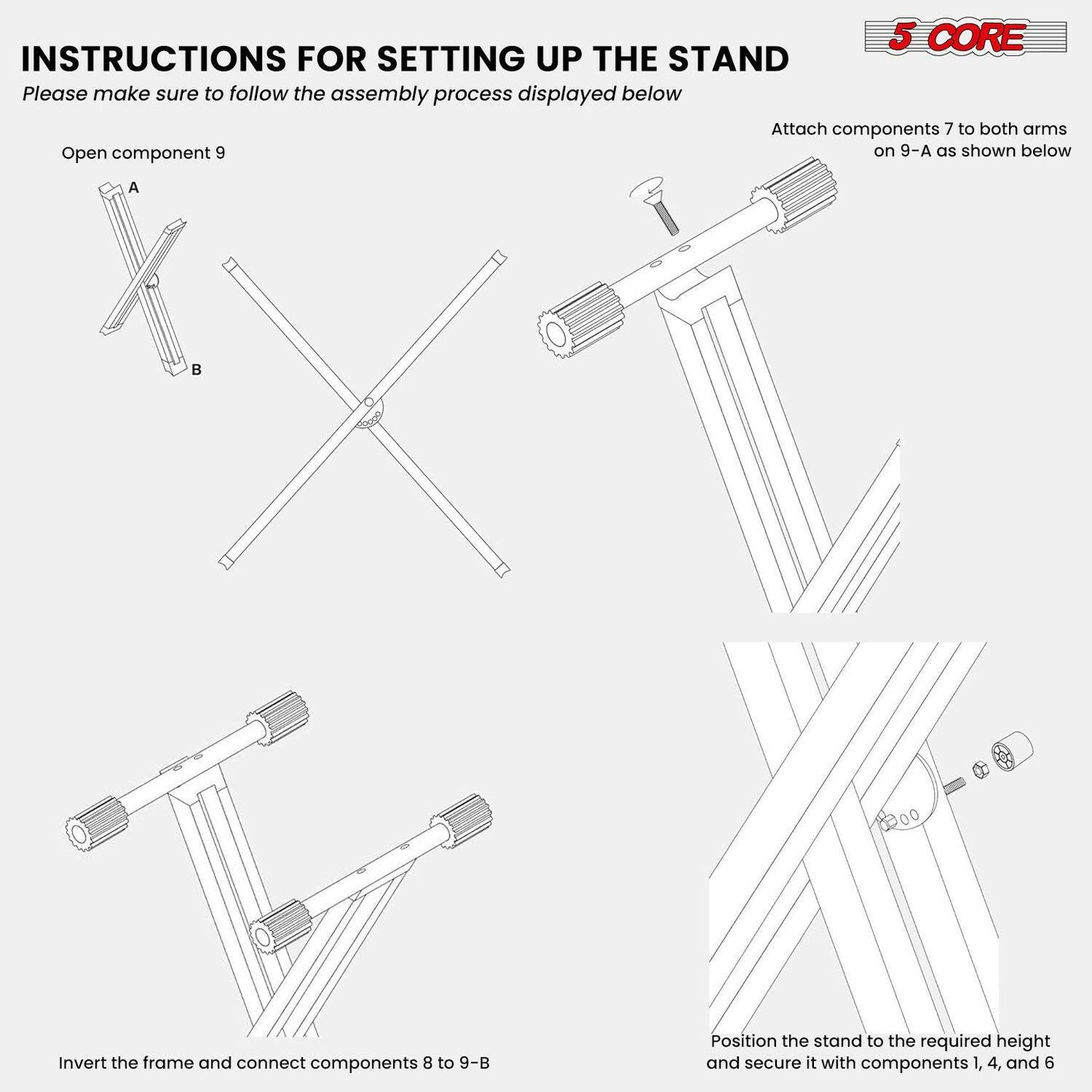 5 Core Heavy Duty Adjustable Keyboard Stand – Double X Style, Black - GoTypical