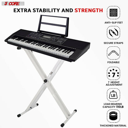 5 Core Heavy Duty Adjustable Keyboard Stand – Double X Style, Black - GoTypical