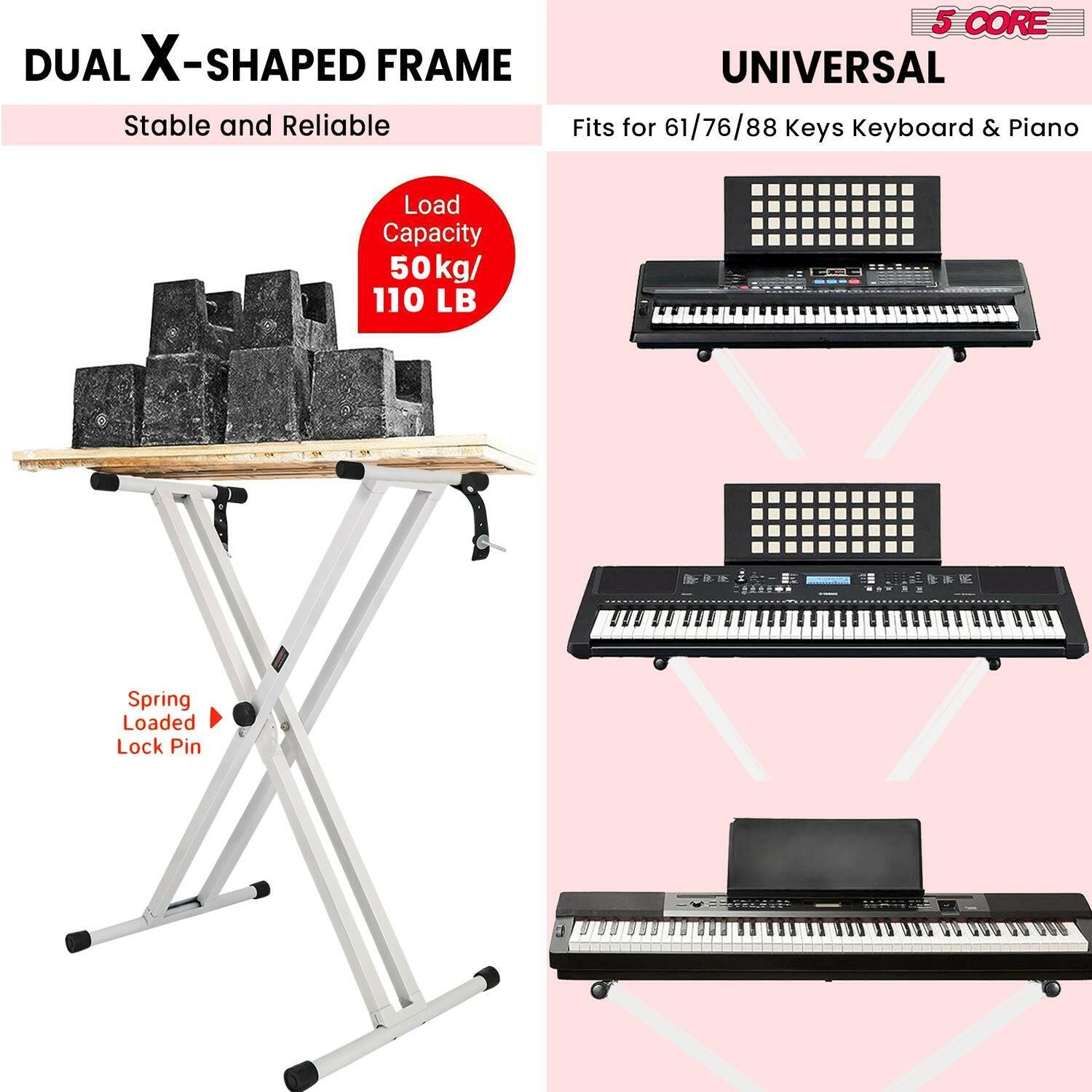 5 Core Heavy Duty Adjustable Keyboard Stand – Double X Style, Black - GoTypical