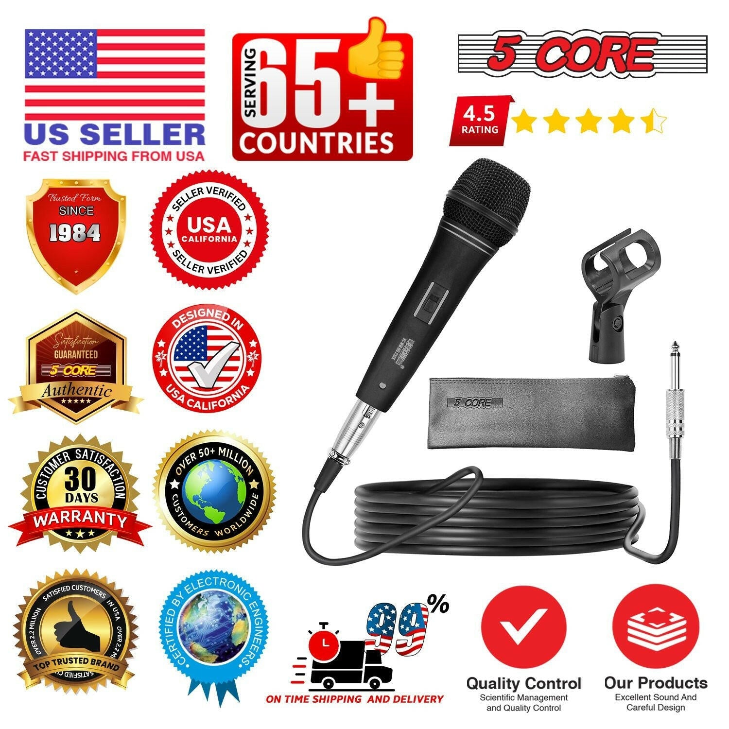 5 Core Dynamic Vocal Microphone – Cardioid, Neodymium, Metal Body - GoTypical