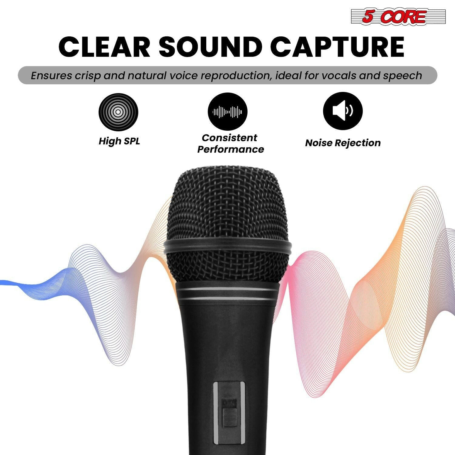 5 Core Dynamic Vocal Microphone – Cardioid, Neodymium, Metal Body - GoTypical