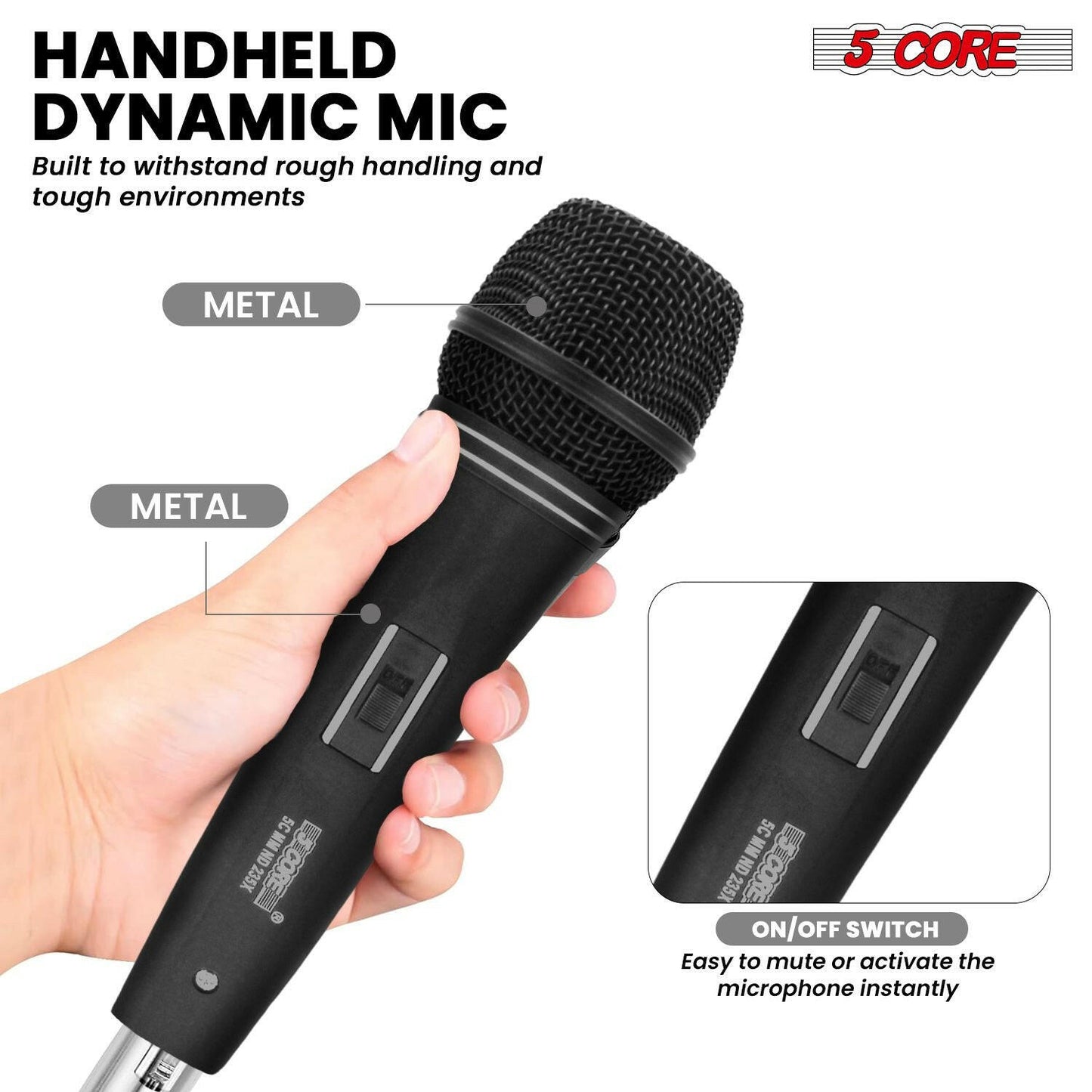 5 Core Dynamic Vocal Microphone – Cardioid, Neodymium, Metal Body - GoTypical