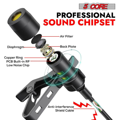 5 Core Professional Omnidirectional Lavalier Microphone – Black Clip-On - GoTypical