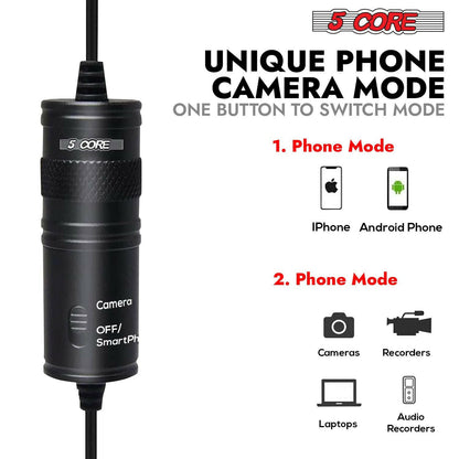 5 Core Professional Omnidirectional Lavalier Microphone – Black Clip-On - GoTypical