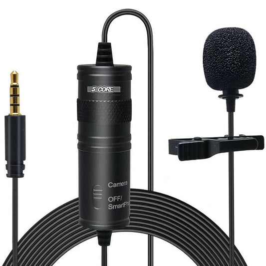 5 Core Professional Omnidirectional Lavalier Microphone – Black Clip-On - GoTypical