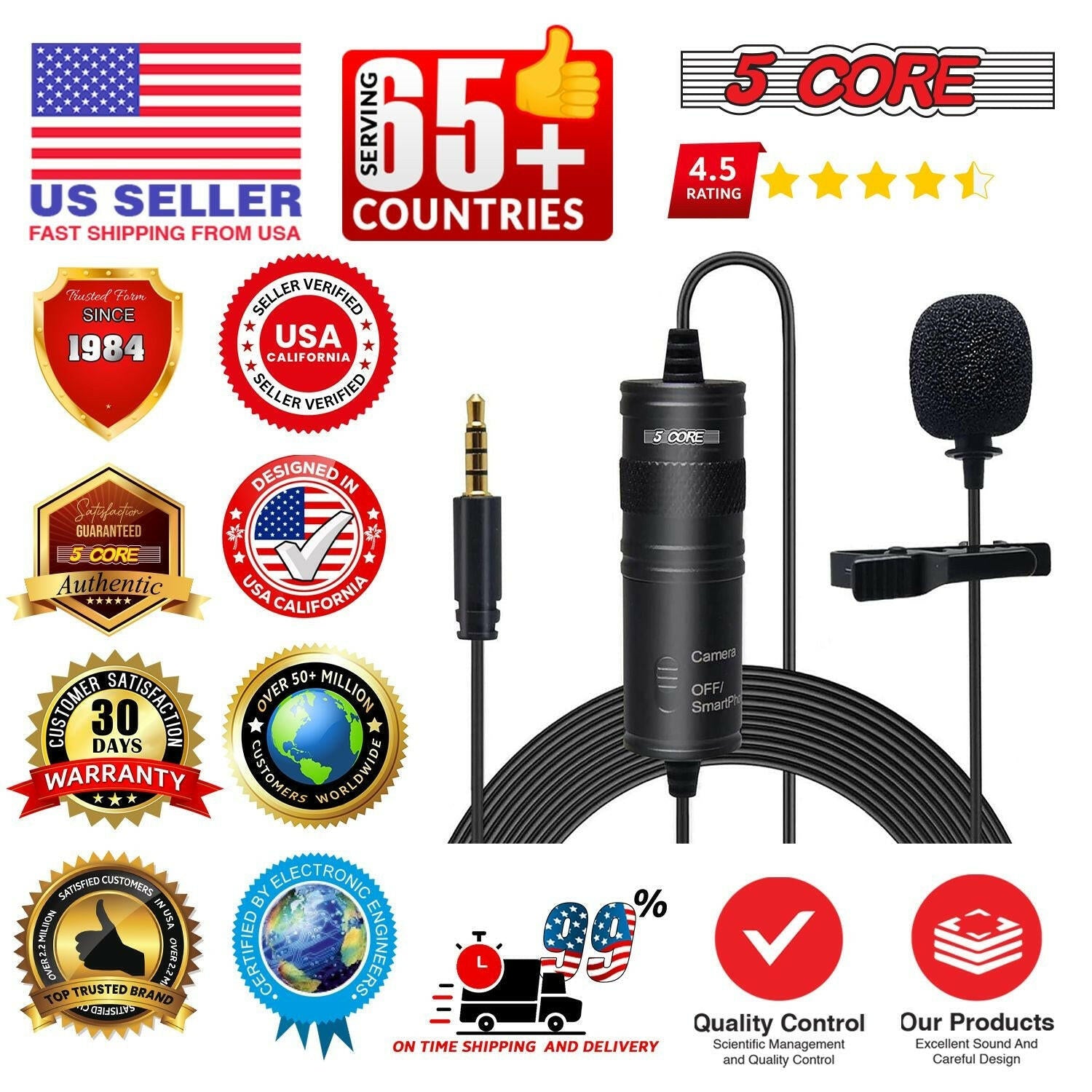 5 Core Professional Omnidirectional Lavalier Microphone – Black Clip-On - GoTypical