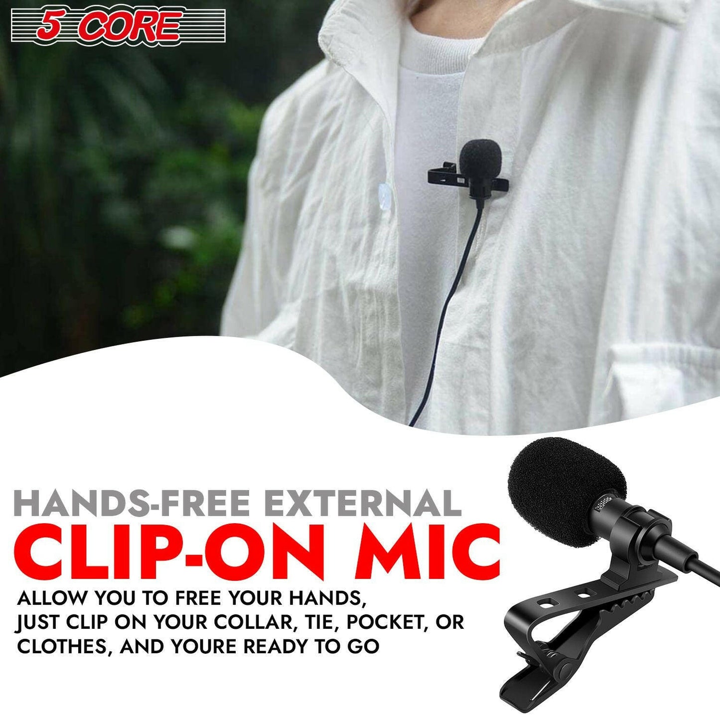5 Core Professional Omnidirectional Lavalier Microphone – Black Clip-On - GoTypical