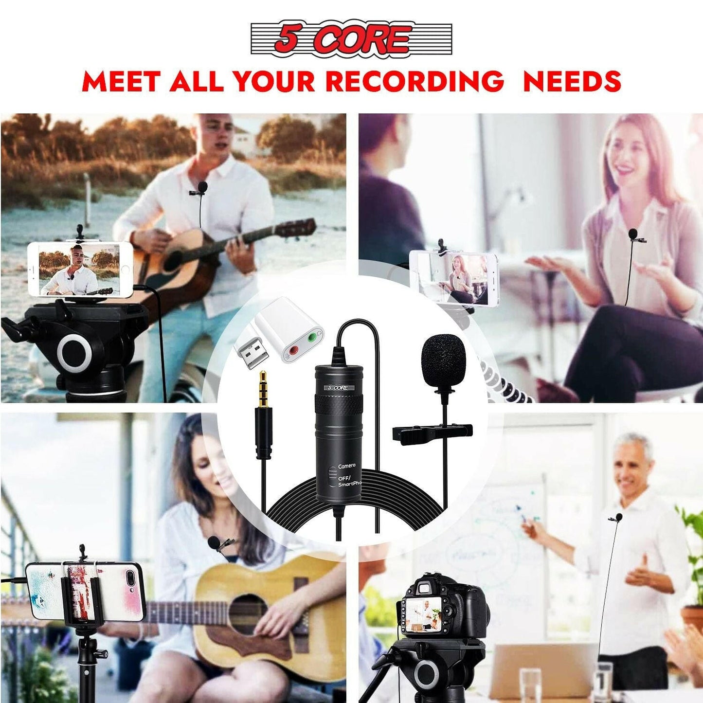 5 Core Professional Omnidirectional Lavalier Microphone – Black Clip-On - GoTypical