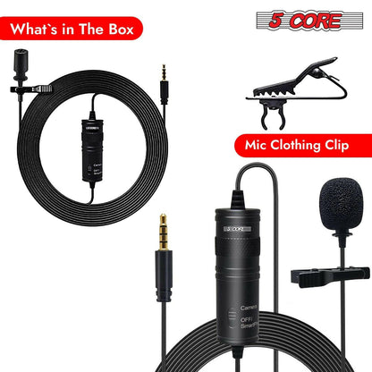 5 Core Professional Omnidirectional Lavalier Microphone – Black Clip-On - GoTypical