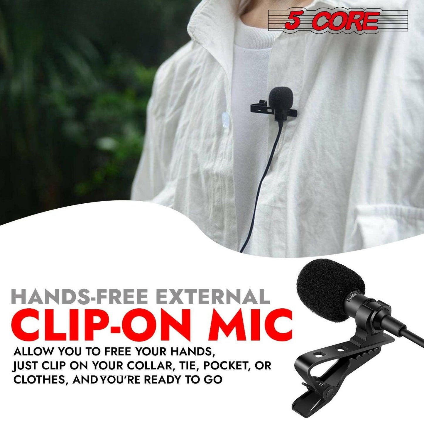 5 Core Professional Omnidirectional Lavalier Microphone – Black Clip-On - GoTypical