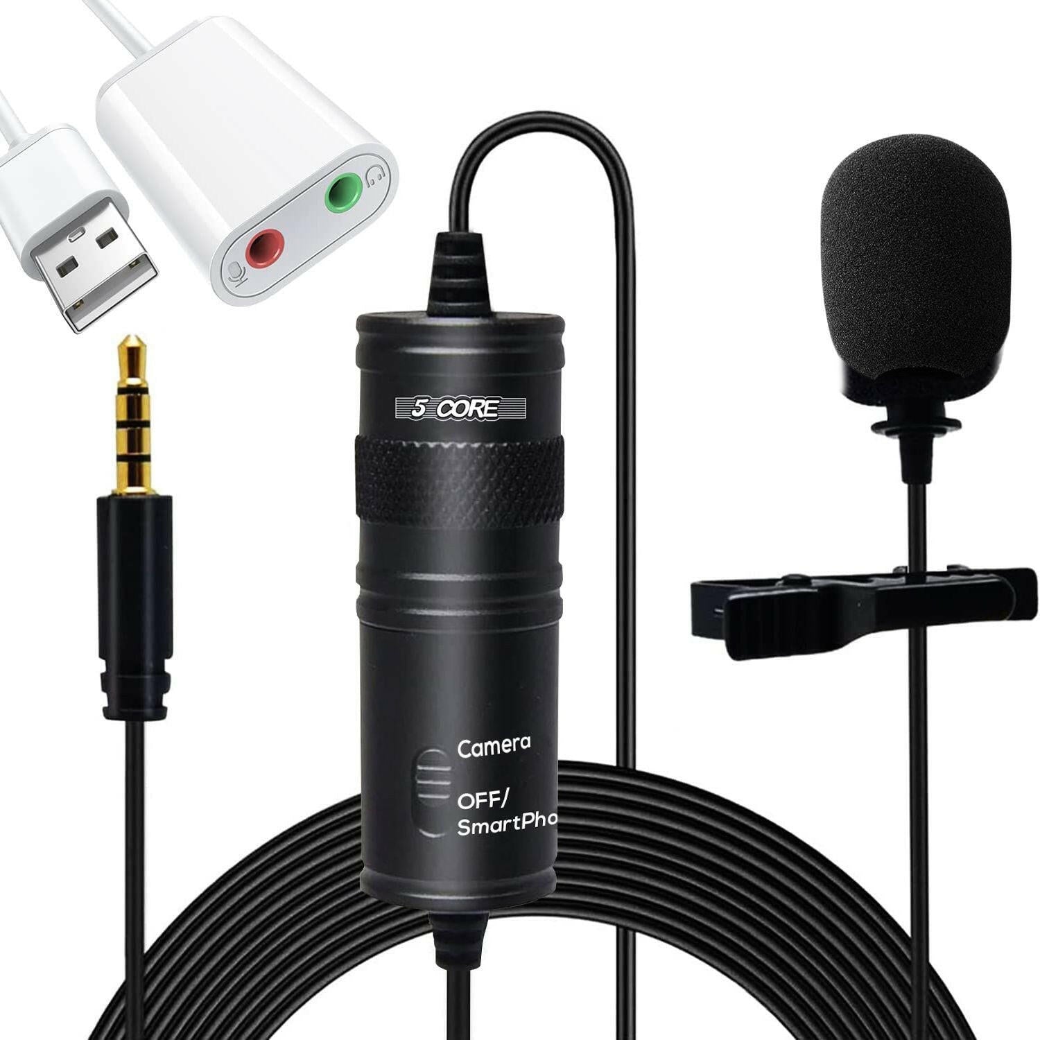 5 Core Professional Omnidirectional Lavalier Microphone – Black Clip-On - GoTypical