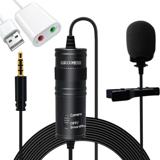 5 Core Professional Omnidirectional Lavalier Microphone – Black Clip-On - GoTypical