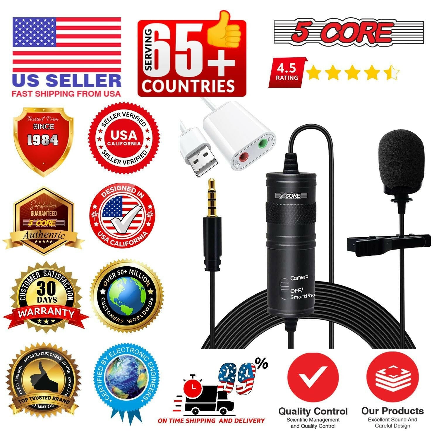 5 Core Professional Omnidirectional Lavalier Microphone – Black Clip-On - GoTypical