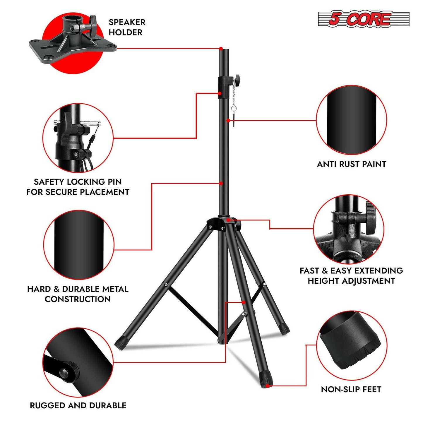 Speaker Stand – Height Adjustable 40-72" PA Tripod with 35mm Insert - GoTypical