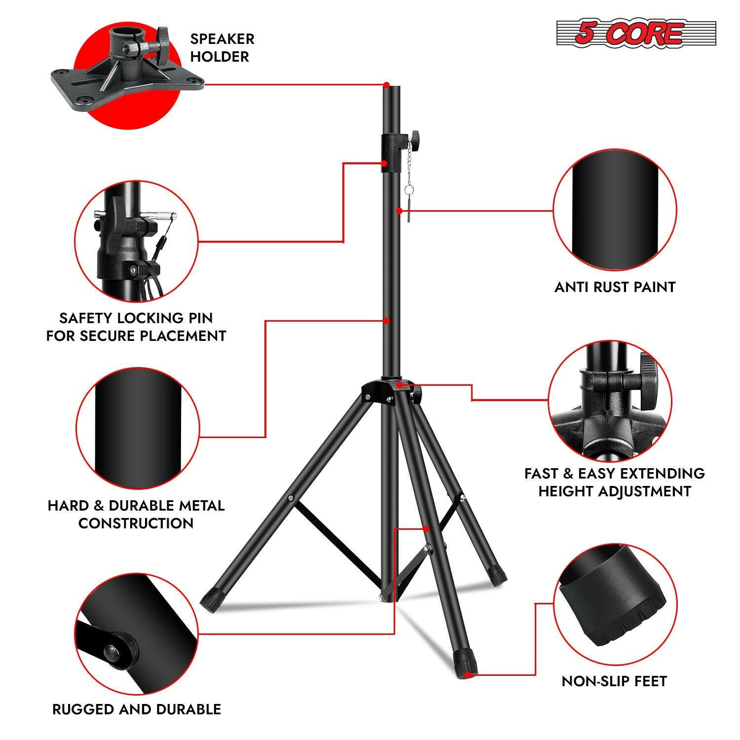 Speaker Stand – Height Adjustable 40-72" PA Tripod with 35mm Insert - GoTypical