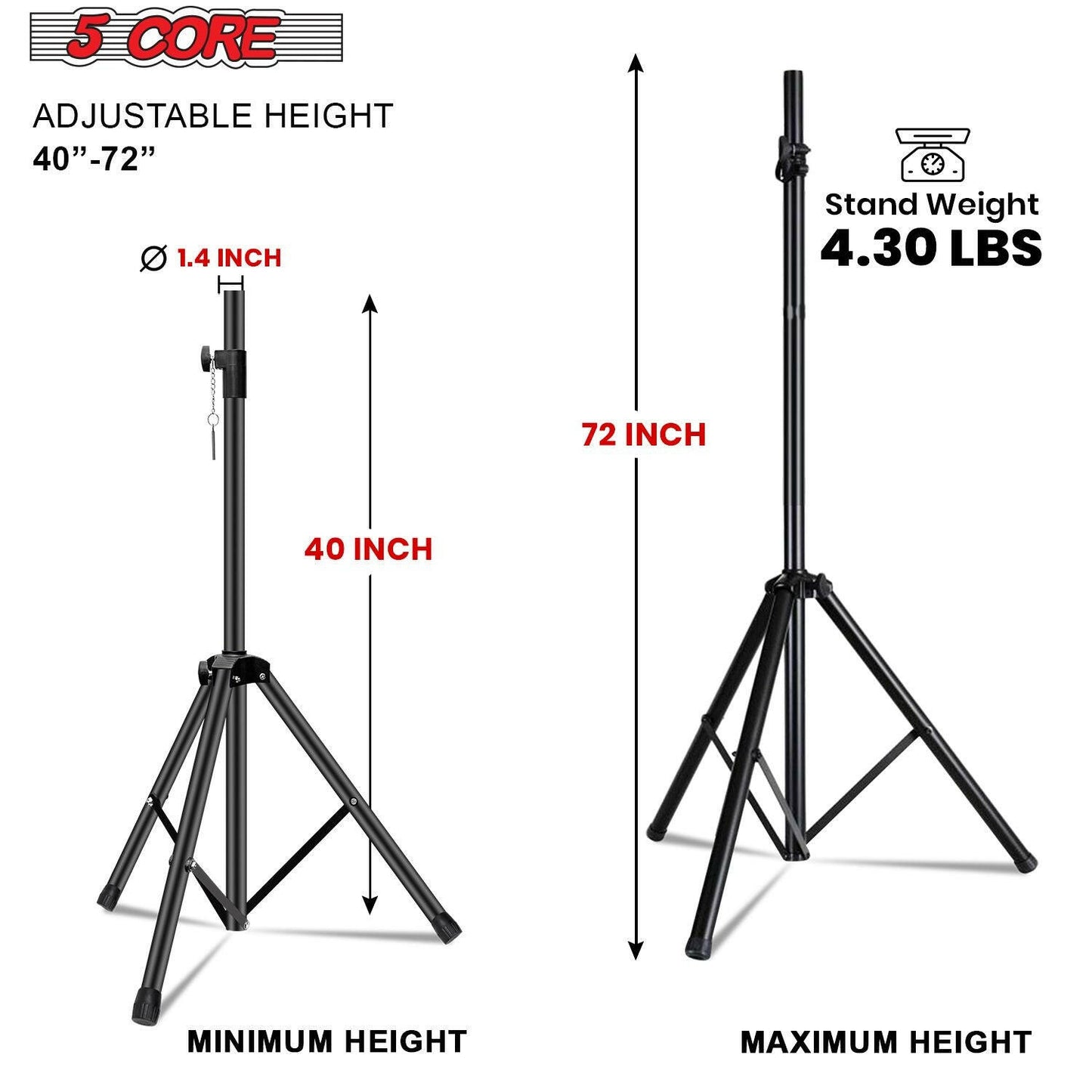 Speaker Stand – Height Adjustable 40-72" PA Tripod with 35mm Insert - GoTypical