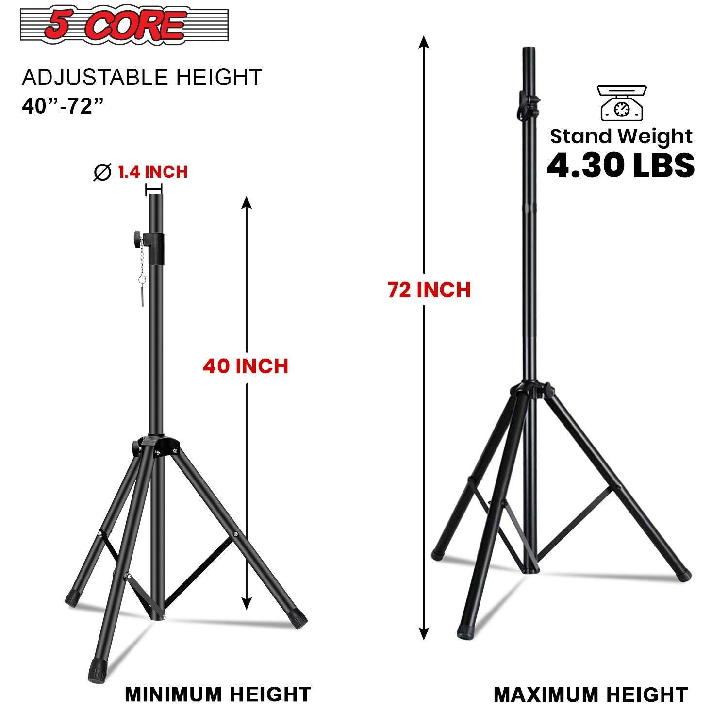 Speaker Stand – Height Adjustable 40-72" PA Tripod with 35mm Insert - GoTypical