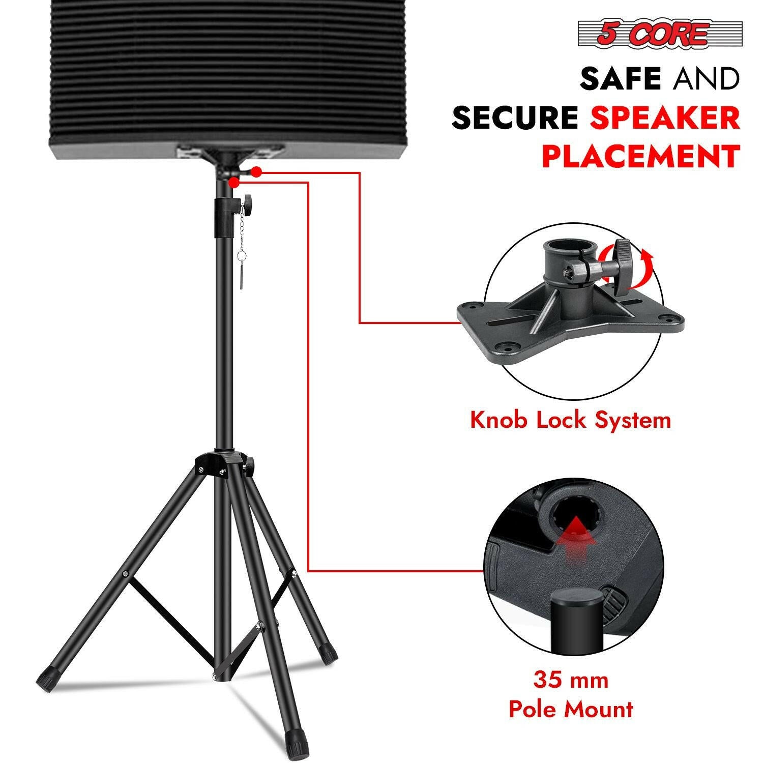 Speaker Stand – Height Adjustable 40-72" PA Tripod with 35mm Insert - GoTypical