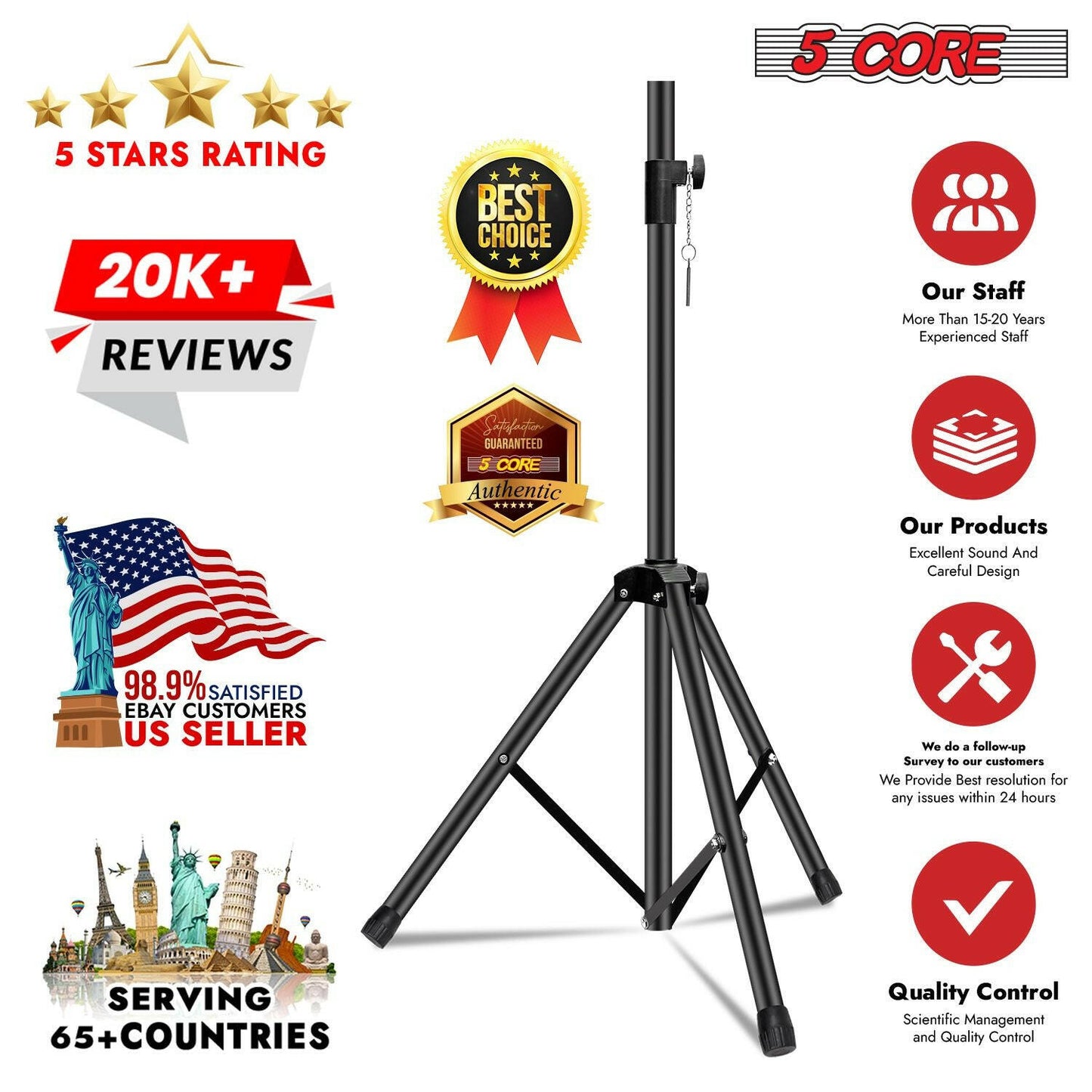 Speaker Stand – Height Adjustable 40-72" PA Tripod with 35mm Insert - GoTypical