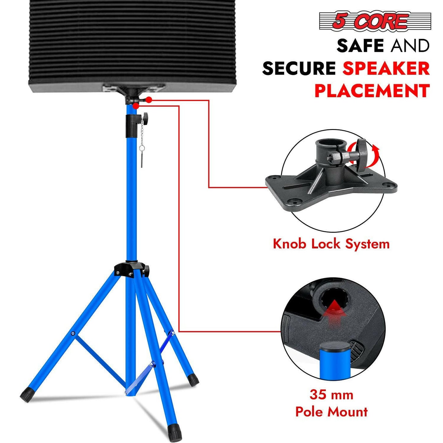 5 Core Adjustable Heavy Duty Tripod Speaker Stand – Up to 72" with Sky Blue Bag - GoTypical