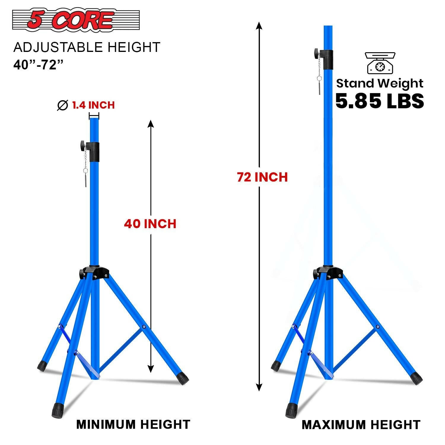 5 Core Adjustable Heavy Duty Tripod Speaker Stand – Up to 72" with Sky Blue Bag - GoTypical