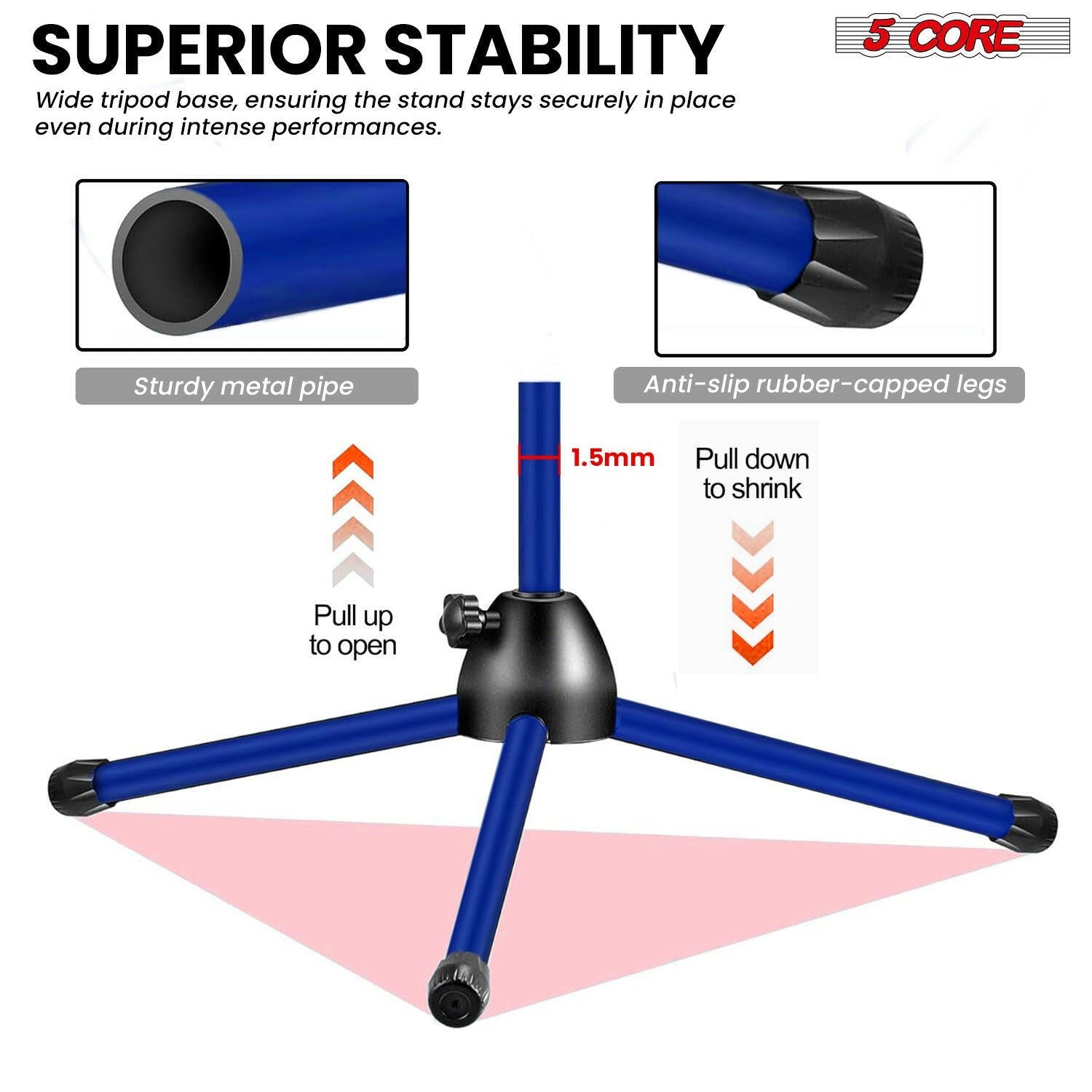 5 Core Adjustable Tripod Mic Stand – Metal Boom Arm, Dark Blue - GoTypical