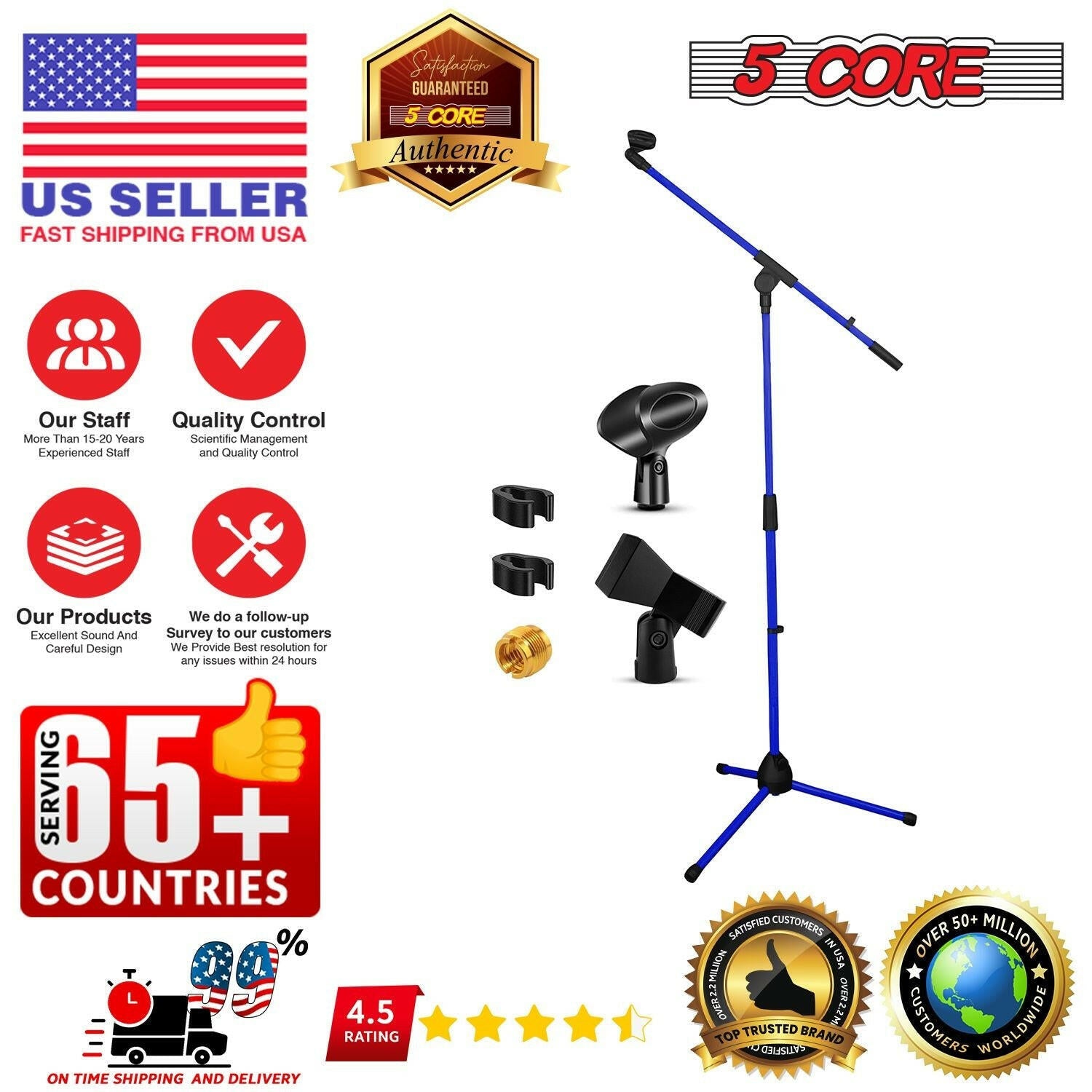 5 Core Adjustable Tripod Mic Stand – Metal Boom Arm, Dark Blue - GoTypical