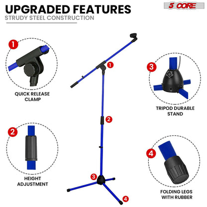5 Core Adjustable Tripod Mic Stand – Metal Boom Arm, Dark Blue - GoTypical