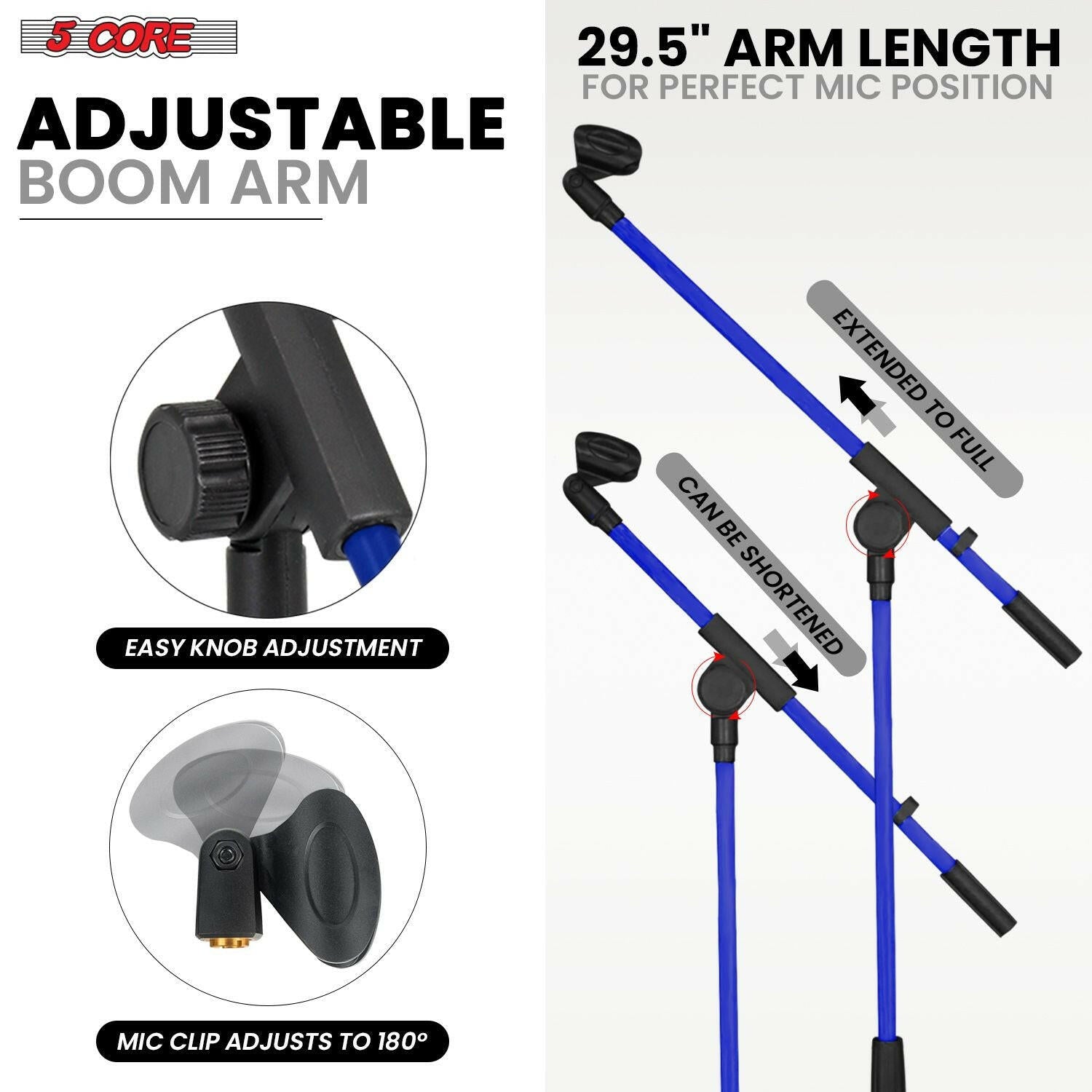 5 Core Adjustable Tripod Mic Stand – Metal Boom Arm, Dark Blue - GoTypical
