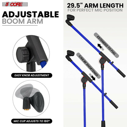 5 Core Adjustable Tripod Mic Stand – Metal Boom Arm, Dark Blue - GoTypical