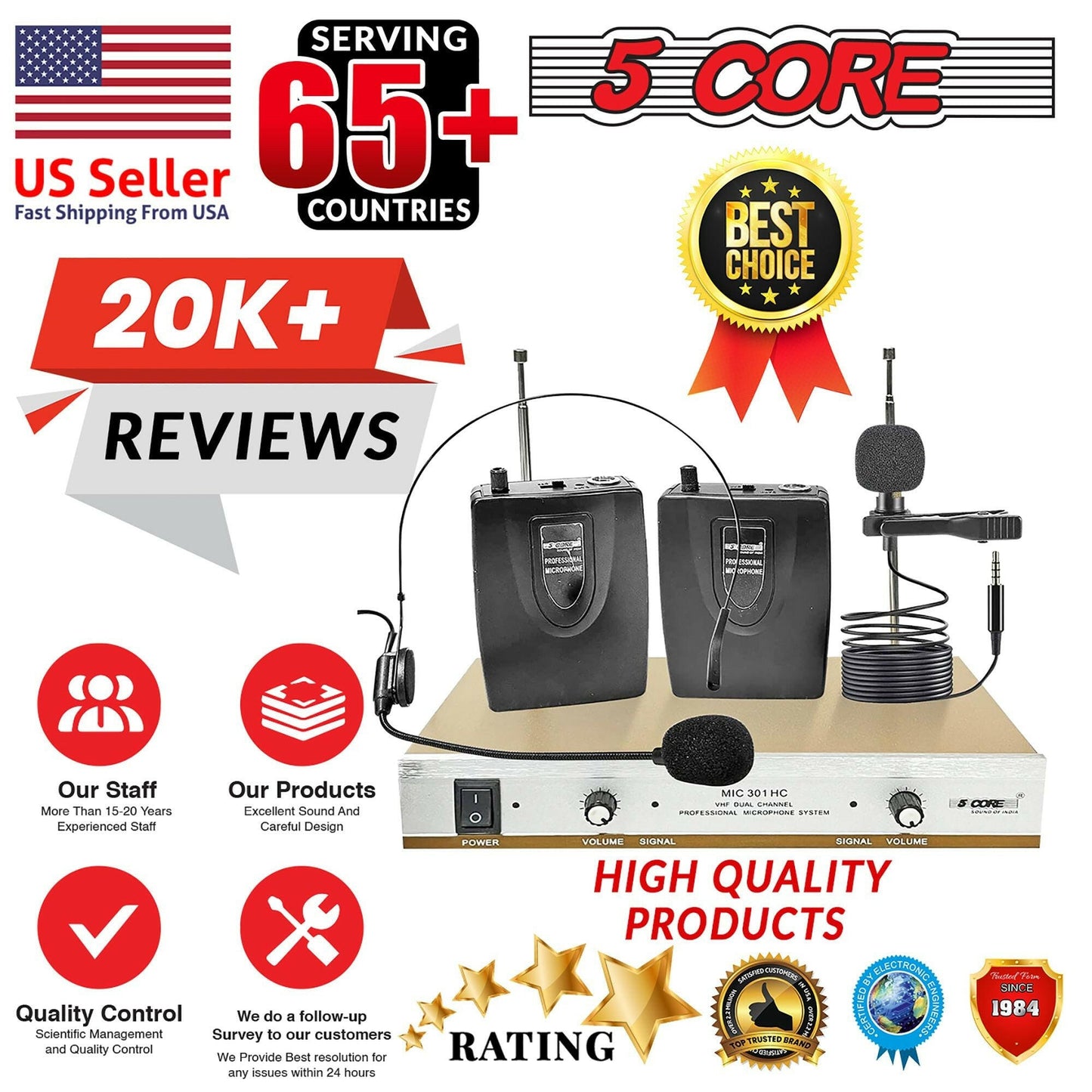 5 Core Wireless Microphone System – Dual Handheld Cordless Mics - GoTypical