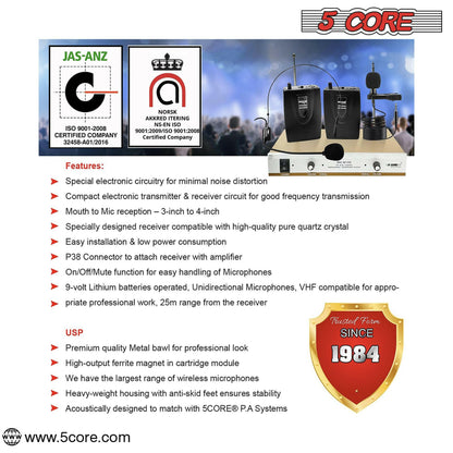 5 Core Wireless Microphone System – Dual Handheld Cordless Mics - GoTypical