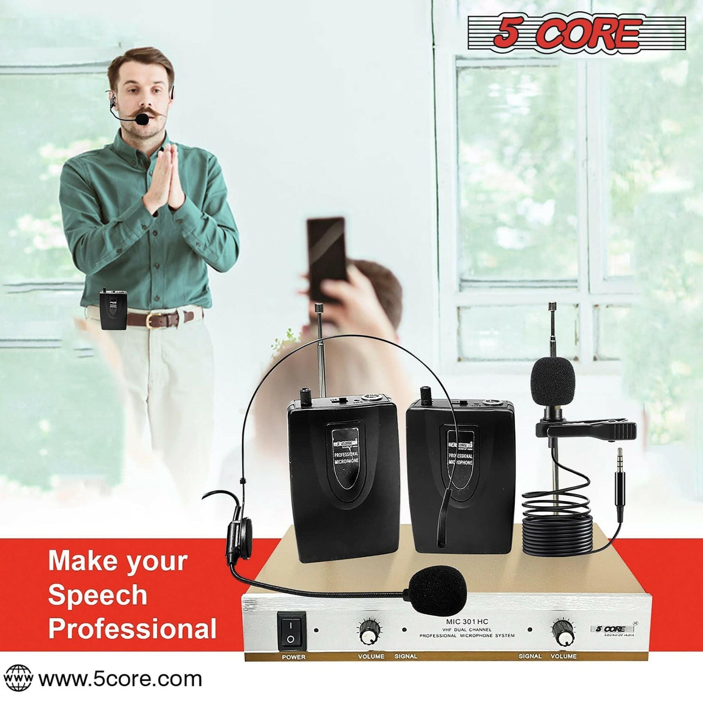 5 Core Wireless Microphone System – Dual Handheld Cordless Mics - GoTypical