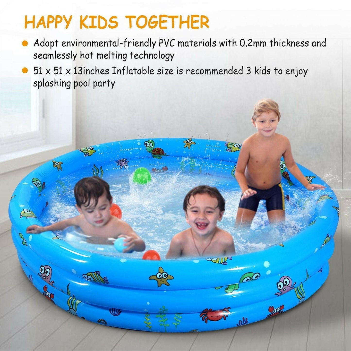 Inflatable Swimming Pool 51x13In – Foldable Family Pool for 3 Kids - GoTypical