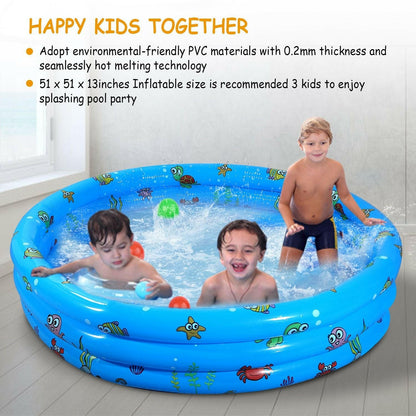 Inflatable Swimming Pool 51x13In – Foldable Family Pool for 3 Kids - GoTypical