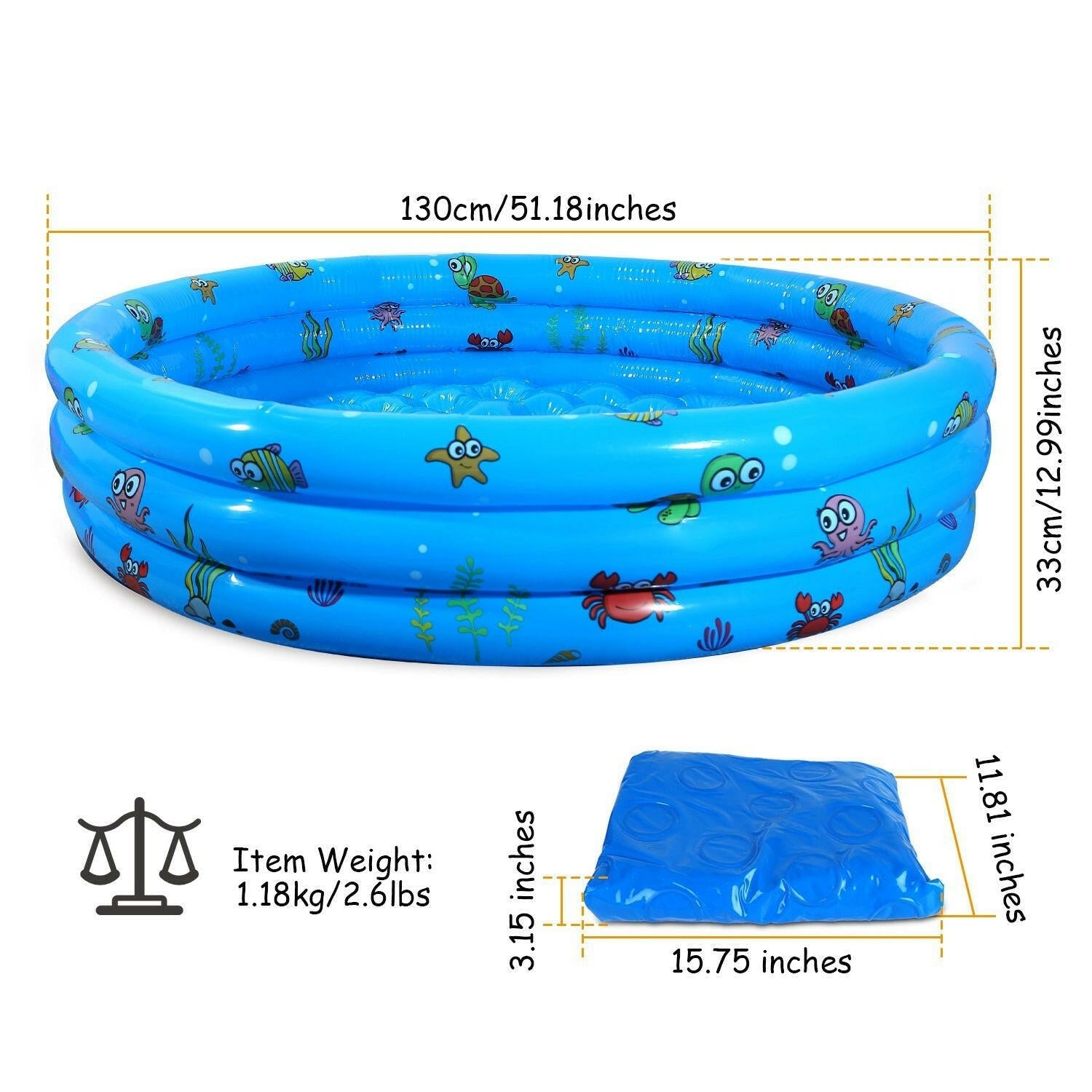 Inflatable Swimming Pool 51x13In – Foldable Family Pool for 3 Kids - GoTypical