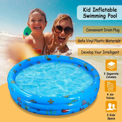 Inflatable Swimming Pool 51x13In – Foldable Family Pool for 3 Kids - GoTypical