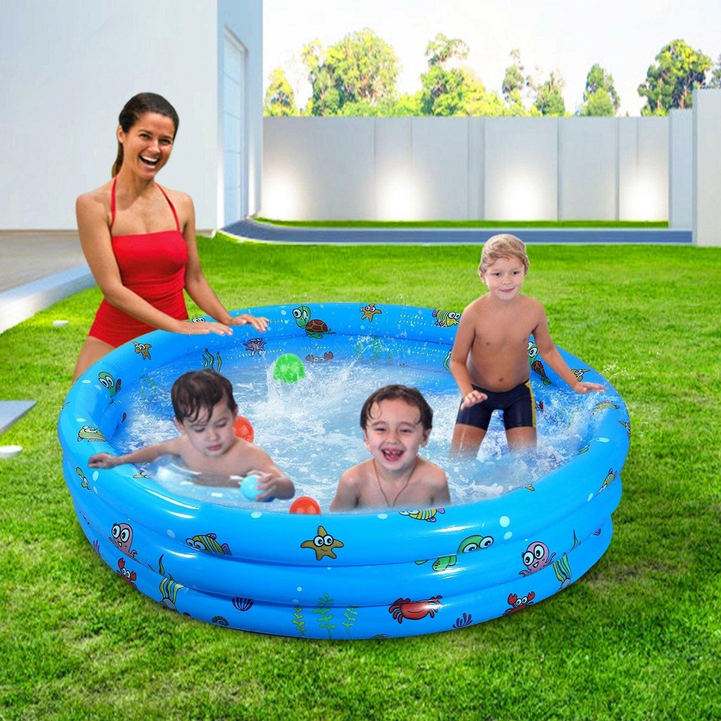 Inflatable Swimming Pool 51x13In – Foldable Family Pool for 3 Kids - GoTypical