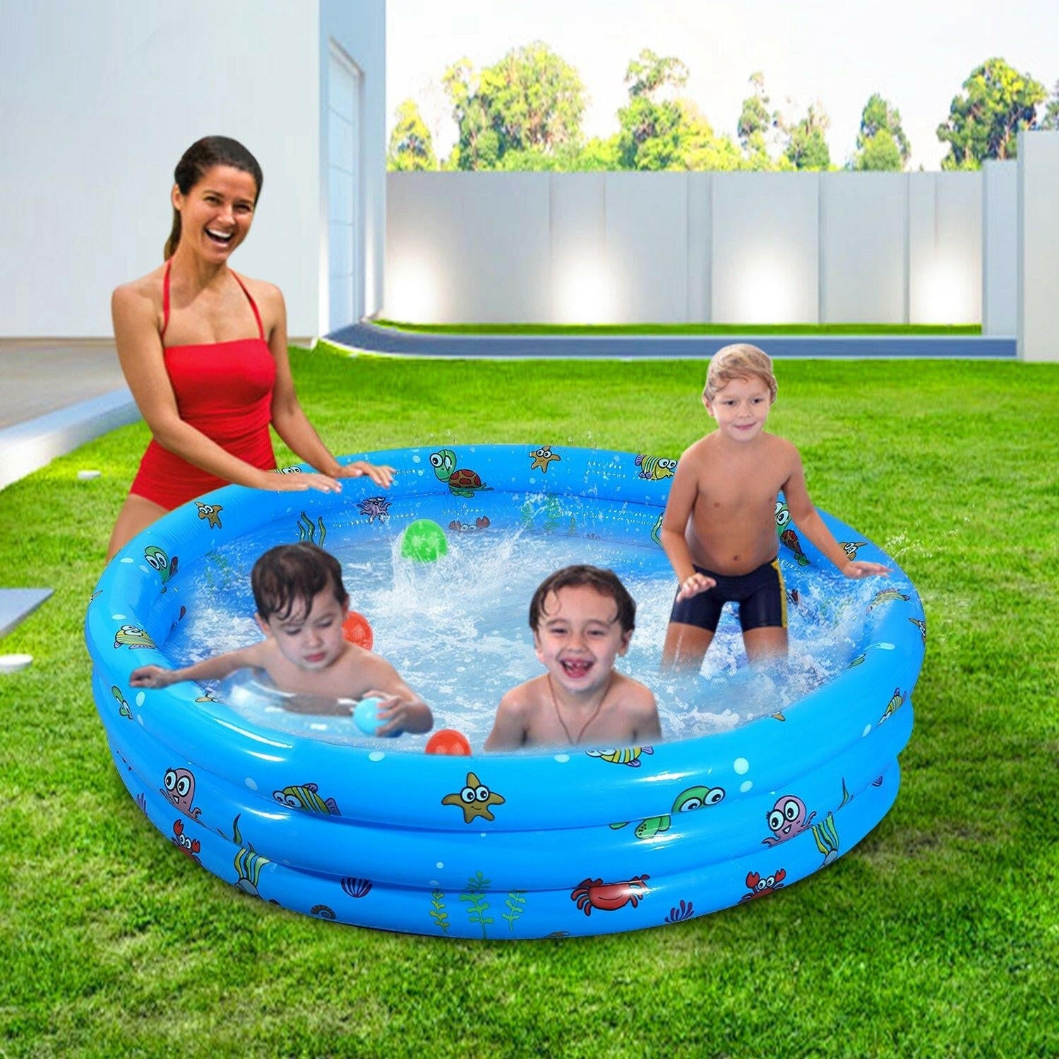 Inflatable Swimming Pool 51x13In – Foldable Family Pool for 3 Kids - GoTypical