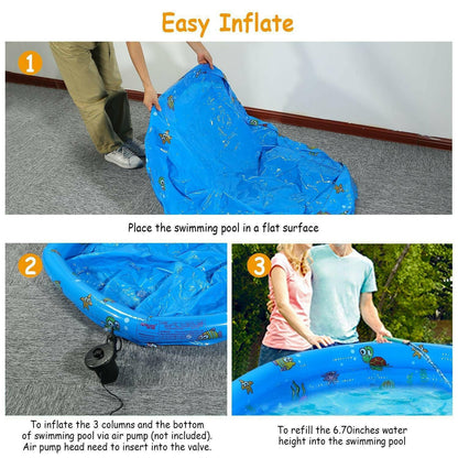 Inflatable Swimming Pool 51x13In – Foldable Family Pool for 3 Kids - GoTypical