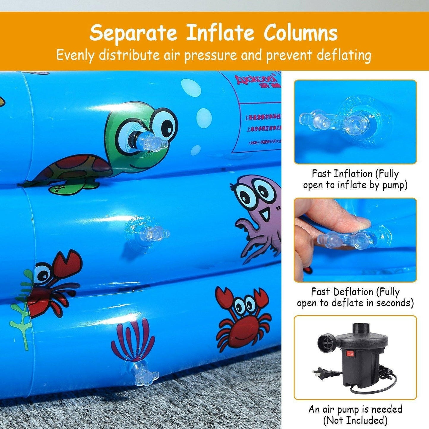Inflatable Swimming Pool 51x13In – Foldable Family Pool for 3 Kids - GoTypical