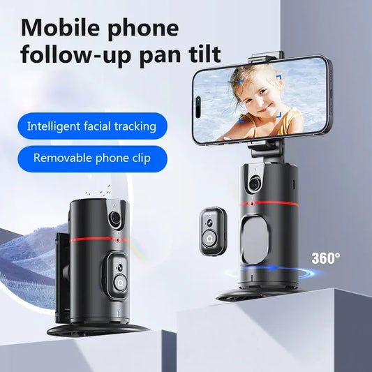 P02 Auto Face Tracking Stand 360 Rotation Phone Holder Desktop Tracking Gimbal Stabilizer Tripod for Live Vlogging Video.