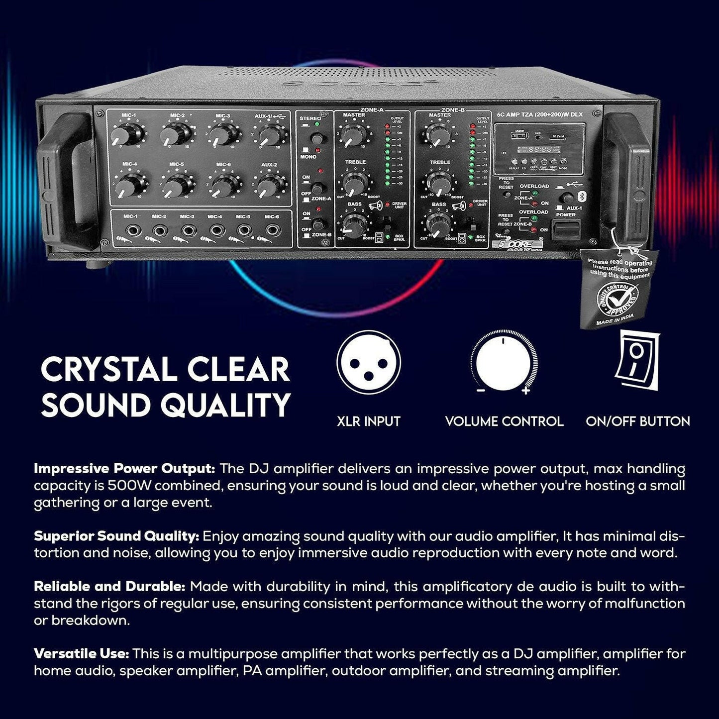 5 Core 500W PA Amplifier – Rack Mount Home Audio DJ Stereo Receiver - GoTypical