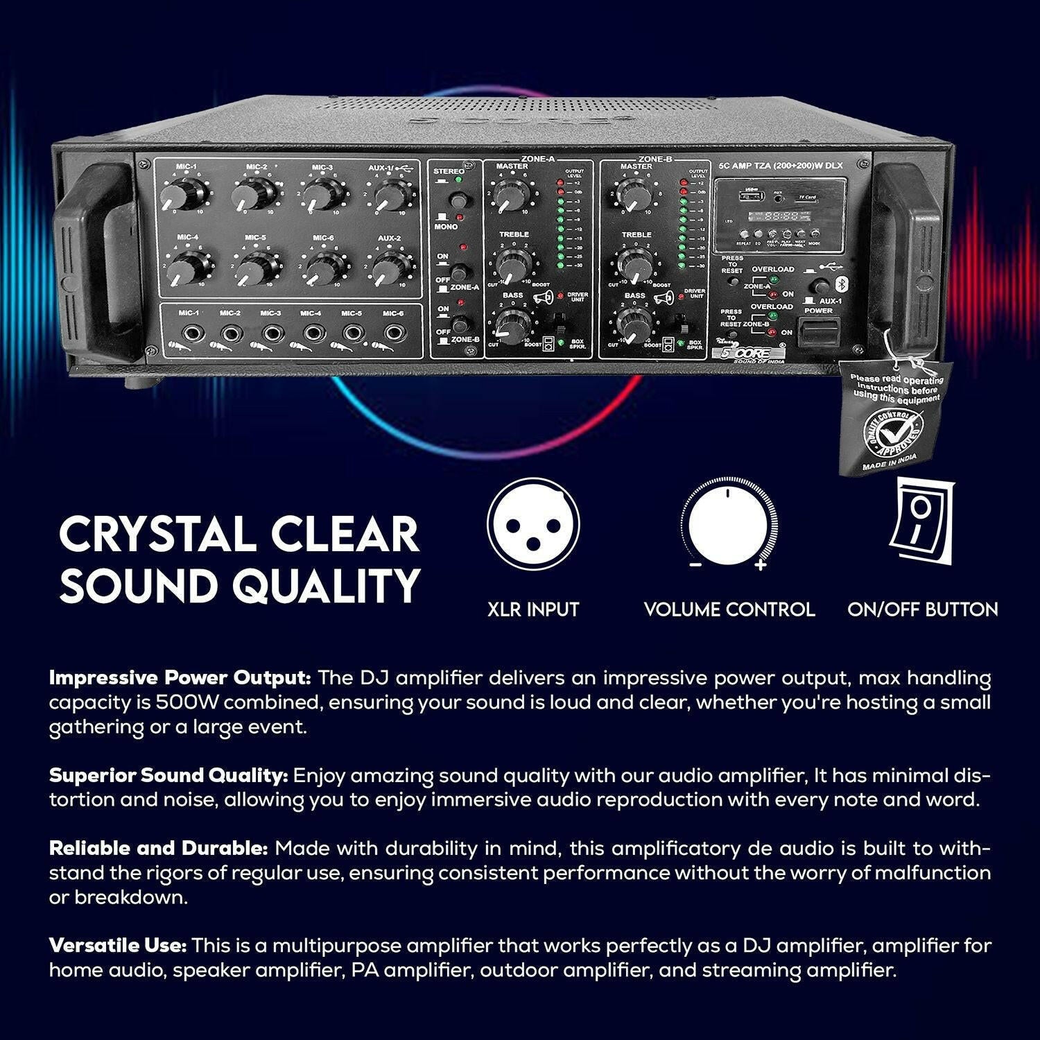 5 Core 500W PA Amplifier – Rack Mount Home Audio DJ Stereo Receiver - GoTypical