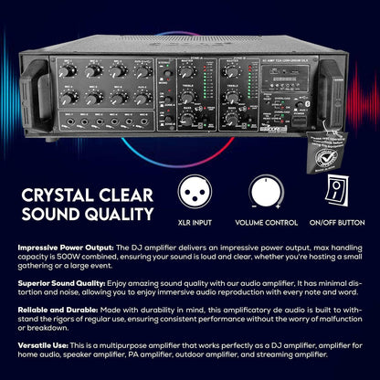 5 Core 500W PA Amplifier – Rack Mount Home Audio DJ Stereo Receiver - GoTypical