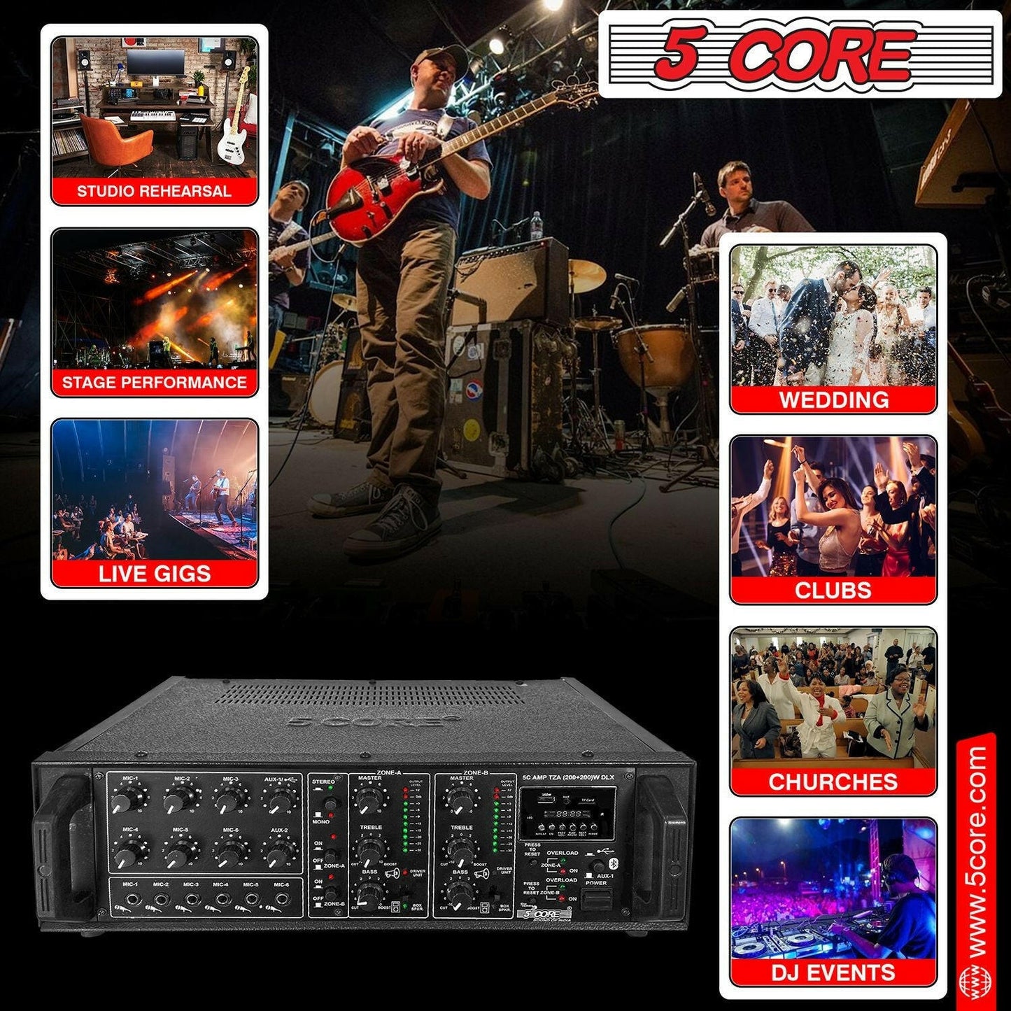 5 Core 500W PA Amplifier – Rack Mount Home Audio DJ Stereo Receiver - GoTypical